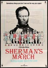 3p761 SHERMAN'S MARCH 1sh '86 Ross McElwee, Burt Reynolds, wacky fun documentary!