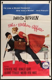 3p770 SILKEN AFFAIR 1sh '56 David Niven is a model husband, sexy Genevieve Page is a French model!
