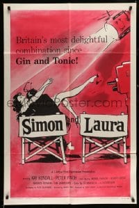 3p772 SIMON & LAURA 1sh '56 artwork of both sides of Peter Finch & Kay Kendall!
