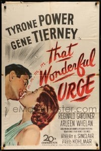 3p888 THAT WONDERFUL URGE 1sh '49 artwork of Tyrone Power about to kiss sexy Gene Tierney!