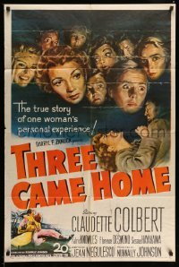 3p900 THREE CAME HOME 1sh '49 artwork of Claudette Colbert & prison women without their men!