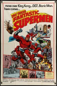 3p902 THREE FANTASTIC SUPERMEN 1sh '67 I Fantastici tre supermen, cool comic book art by Pollard!