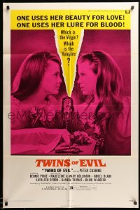 3p939 TWINS OF EVIL 1sh '72 one uses her beauty for love, one uses her lure for blood, vampires!