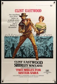 3p944 TWO MULES FOR SISTER SARA 1sh '70 art of gunslinger Clint Eastwood & Shirley MacLaine!