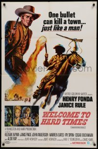 3p967 WELCOME TO HARD TIMES 1sh '67 cool artwork of cowboy Henry Fonda + cast portraits!