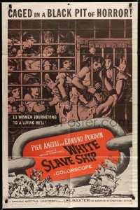 3p976 WHITE SLAVE SHIP 1sh '62 L'Ammutinamento, art of sexy caged women in a black pit of horror!