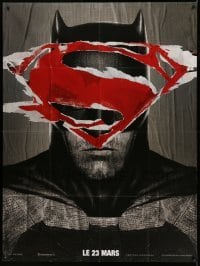 3r070 BATMAN V SUPERMAN teaser French 1p '16 cool close up of Affleck in title role under symbol