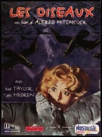 3r085 BIRDS French 1p R99 Alfred Hitchcock, classic image of Tippi Hedren being attacked!