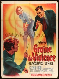 3r088 BLACKBOARD JUNGLE French 1p '55 Richard Brooks classic, great different art by Roger Soubie!