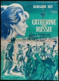 3r128 CATHERINE OF RUSSIA French 1p '63 Umberto Lenzi, cool art of Hildegarde Neff by Charles Rau!