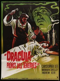 3r185 DRACULA PRINCE OF DARKNESS French 1p R70s art of vampire Christopher Lee + man driving stake!