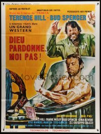 3r268 GOD FORGIVES I DON'T French 1p '72 art of Terence Hill in bath pointing gun at Bud Spencer!
