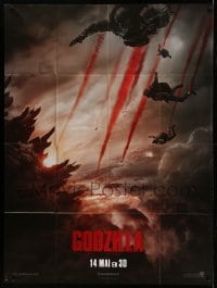 3r270 GODZILLA teaser French 1p '14 cool image of soldiers parachuting over the monster!