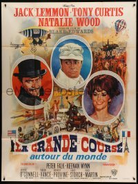 3r280 GREAT RACE style A French 1p '66 Jean Mascii art of Tony Curtis, Jack Lemmon & Natalie Wood!