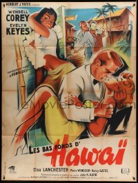 3r302 HELL'S HALF ACRE French 1p '54 different Hurel art of Corey & sexy Evelyn Keyes in Hawaii!