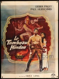 3r321 INDIAN TOMB French 1p '59 Fritz Lang, different art of sexy Debra Paget & Hubschmid, rare!