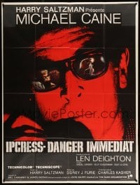 3r328 IPCRESS FILE French 1p '65 Michael Caine close up on telephone with reflection in glasses!