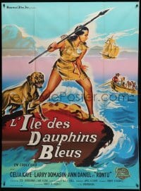 3r330 ISLAND OF THE BLUE DOLPHINS French 1p '64 Native American Indian Celia Kaye with spear & dog!