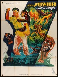 3r341 JUNGLE JIM French 1p '50s art of Johnny Weissmuller & chimp by Constantine Belinsky!