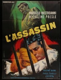 3r355 LADYKILLER OF ROME French 1p '63 L'Assassino, Mascii art of Marcello Mastroianni behind bars!