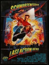 3r356 LAST ACTION HERO French 1p '93 cool artwork of Arnold Schwarzenegger by Morgan!