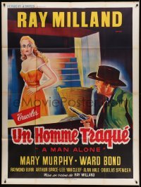 3r394 MAN ALONE French 1p R60s colorful art of star & director Ray Milland & sexy Mary Murphy!