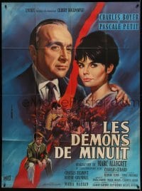 3r411 MIDNIGHT FOLLY French 1p '61 Jean Mascii art of Charles Boyer & pretty Pascale Petit!