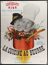 3r428 MY WIFE'S HUSBAND style B French 1p '63 wacky artwork of chefs Fernandel & Bourvil!