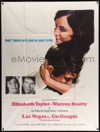 3r447 ONLY GAME IN TOWN French 1p '69 cool art of Elizabeth Taylor & Warren Beatty by Grinsson!