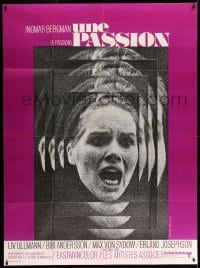 3r460 PASSION French 1p '70 Ingmar Bergman's En Passion, close up of terrified Liv Ullmann!