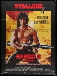 3r494 RAMBO FIRST BLOOD PART II French 1p '85 c/u of Sylvester Stallone with rocket launcher!