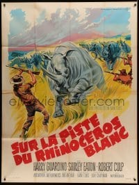 3r514 RHINO French 1p '64 different Roger Soubie art of rhinos stampeding toward big game hunters!