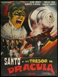 3r529 SANTO EN EL TESORO DE DRACULA French 1p '69 Belinsky art of vampire & masked wrestler, rare!