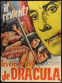 3r534 SCARS OF DRACULA French 1p '70 c/u art of bloody vampire Christopher Lee, Hammer horror!