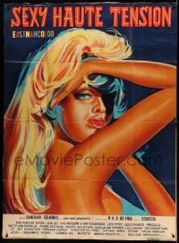 3r542 SEXY AD ALTA TENSIONE French 1p '63 Sexy High Voltage, great close up art of blonde stripper!