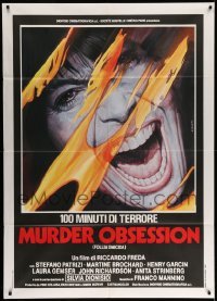 3r834 FEAR Italian 1p '81 strange Sciotti horror art of terrified woman, Murder Obsession!