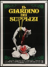 3r843 GARDEN OF TORTURE Italian 1p '77 wild different art of naked woman bleeding over flower!