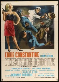 3r879 LADIES' MAN Italian 1p '63 Constantine as Lemmy Caution, Symeoni art of sexy bad girl w/gun!