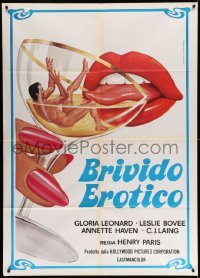 3r904 MARASCHINO CHERRY Italian 1p '78 best Moretti art of sexy mouth drinking naked man in glass!