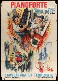 3r914 MUSIC BOX/L'AVVENTURA DI TERREMOTO Italian 1p '62 great art of Laurel & Hardy moving piano!
