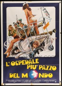 3r997 YOUNG DOCTORS IN LOVE Italian 1p '83 great different art of sexy girls on hospital bed!