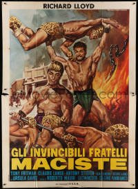 3r712 INVINCIBLE BROTHERS MACISTE Italian 2p '64 Piovano art of Maciste fighting wacky cat men!