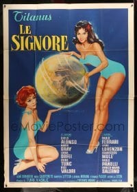 3r723 LE SIGNORE Italian 2p '60 wonderful art of sexy half-naked ladies with world globe!