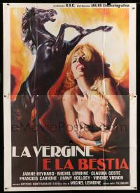 3r730 MARIANNE BOUQUET Italian 2p '77 art of rearing black stallion over sexy naked blonde!