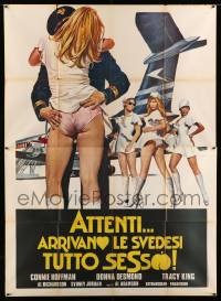 3r732 NAUGHTY STEWARDESSES Italian 2p '76 Al Adamson, different art of sexy airplane hostesses!