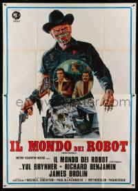 3r761 WESTWORLD Italian 2p '73 Michael Crichton, cool artwork of cyborg Yul Brynner by Neal Adams!