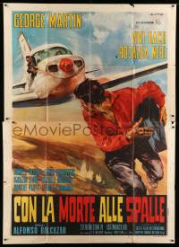 3r765 WITH DEATH ON YOUR BACK Italian 2p '67 Stefano art of man with suitcase chased by airplane!