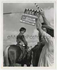 3s033 ALAMO candid 8x10 still '60 Frankie Avalon on horse in skunk cap & buckskin being filmed!