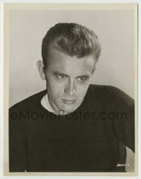 3s397 JAMES DEAN 8x10.25 still '55 moody close up wearing knit sweater from Rebel Without a Cause