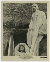 3s594 PLAGUE OF THE ZOMBIES 8x10 still '66 close up of creepy priest burying girl in coffin!